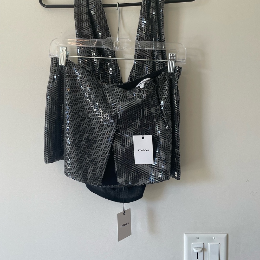 Miaou Shimmering Black Sequin Halter